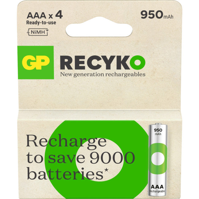 GP4AAA1000 RECYKO 950MAH AAA 4PK RECHARGEABLE BATTERIES GP GP 100AAAHCB-C4