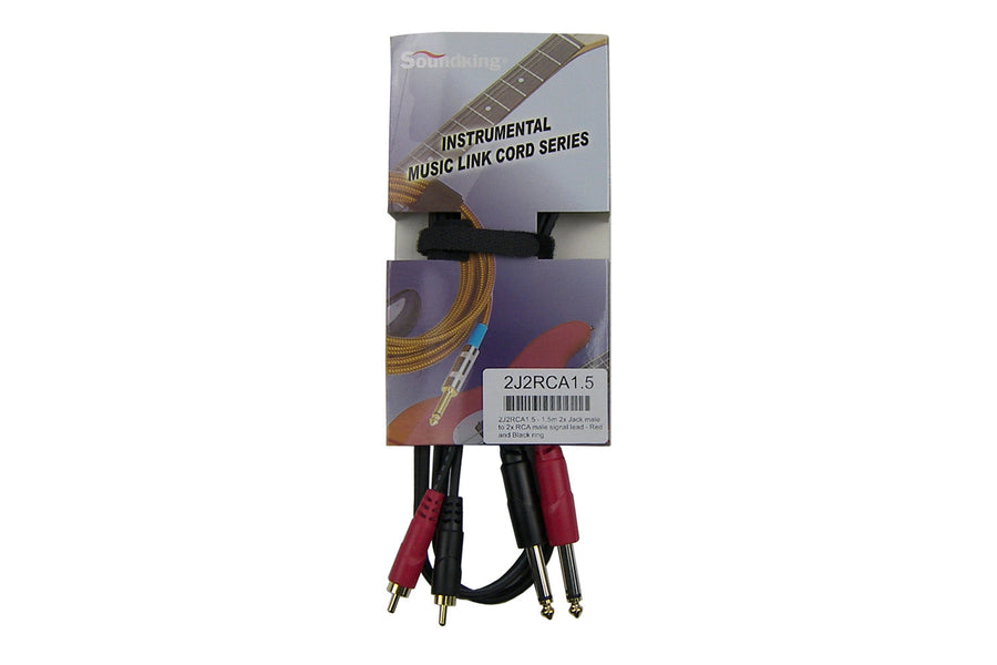 1.5m 2x Jack male to 2x RCA male signal lead - Red and Black ring