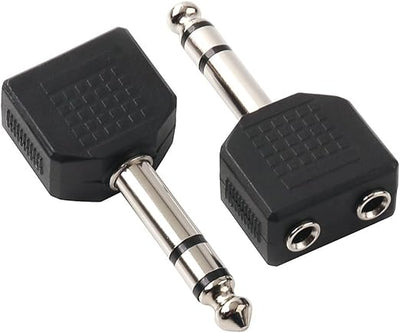 ¼" TRS Stereo 6.35mm Jack to 2x 3.5mm Mono Sockets 1/8” Jack Adapter Connector