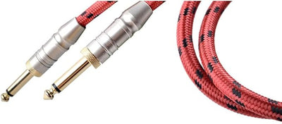3m 6m 10m Red Classic Braided Tweed Guitar Lead Gold Jack Instrument Cable 1/4 6.35mm