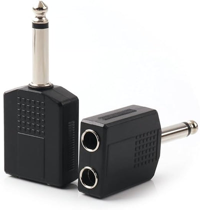3.5mm Mono Female Sockets to 1x 6.35mm 1/4" Mono Male Plug Adapter Adaptor