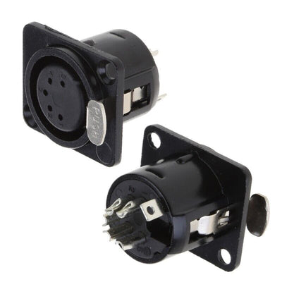 5 Pin XLR Metal Panel Mount Socket Choose Male Or Female Black