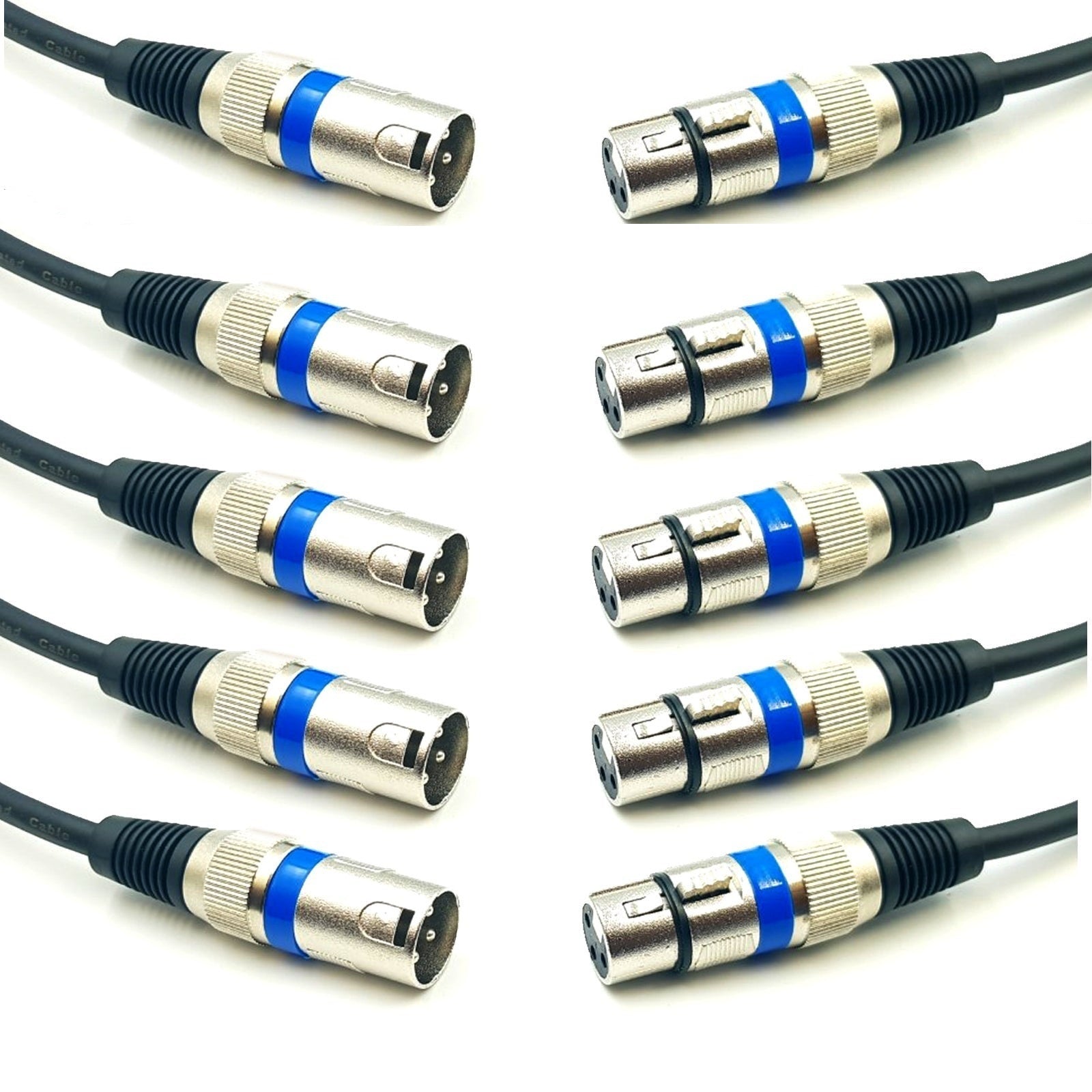 Australian Made 5 Pack 5m or 10m 3-Pin XLR Male to Female Balanced Microphone Cable
