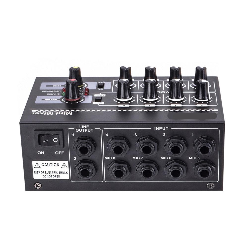8 Channel Mini Mixer Rechargeable Metal Audio Sound Mixer Compact DJ Studio Echo Karaoke