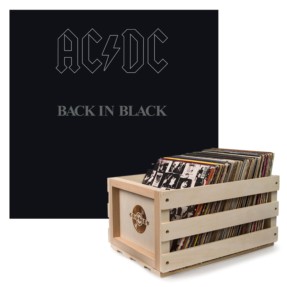 Crosley Record Storage Crate AC/DC Back In Black Vinyl Album Bundle