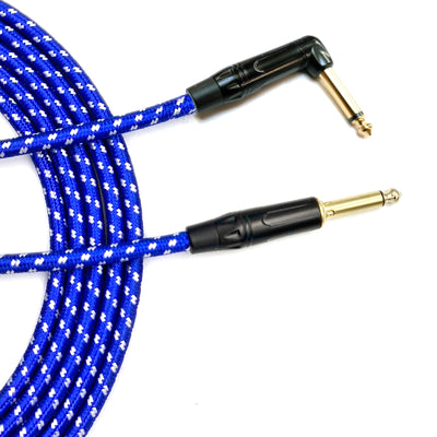 Australian Made Silent Guitar Lead Cable 1/4" 6.35mm Straight or Right Angle Black or Blue Tweed