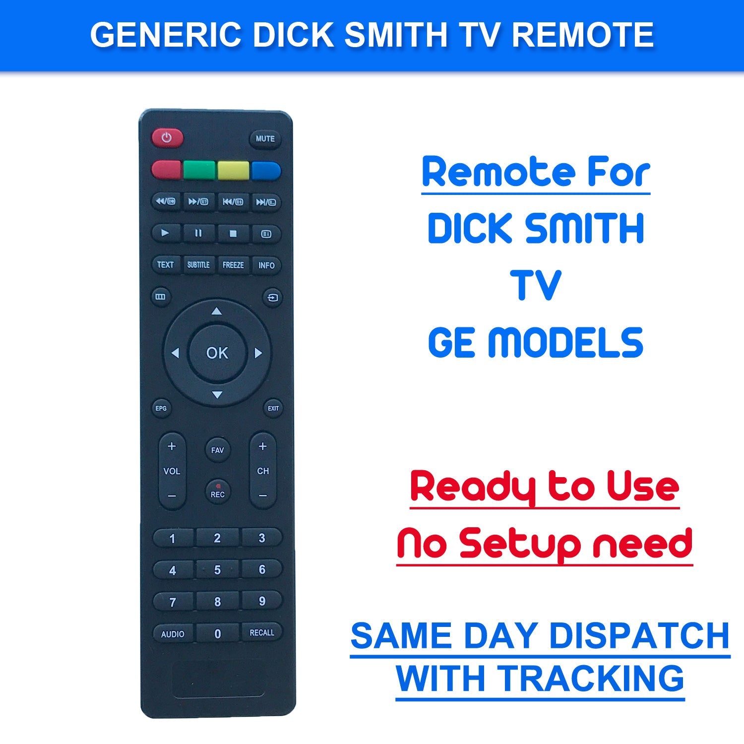 Generic Dick Smith LED LCD TV Remote Control DSE Multiple Model GE Numbers