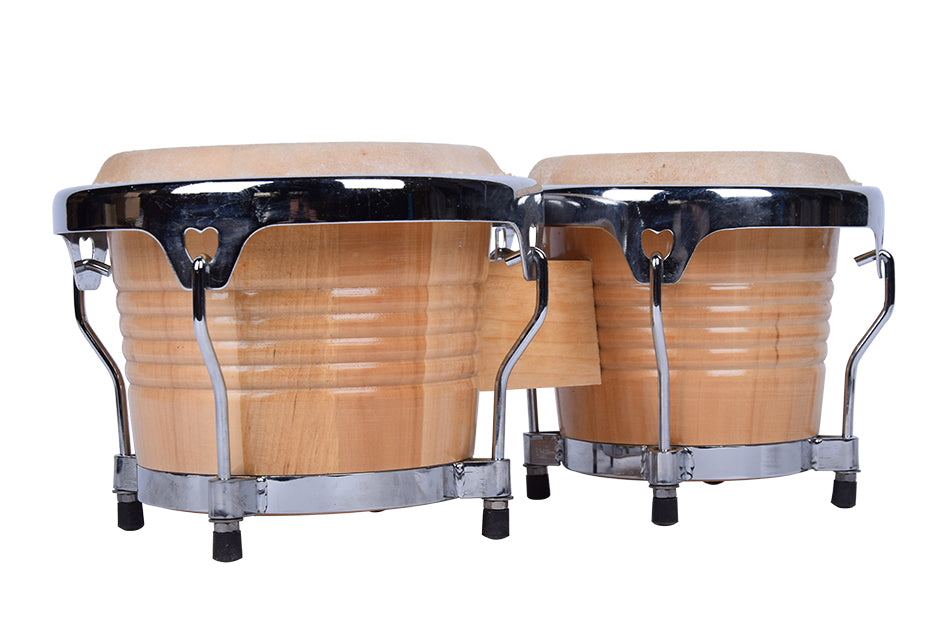 Bongo Drums Set Natural Hide and Timber Double 6.5 & 7.5 Inch