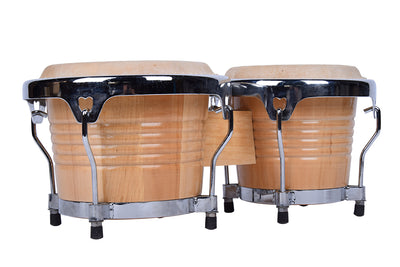 Bongo Drums Set Natural Hide and Timber Double 6.5 & 7.5 Inch