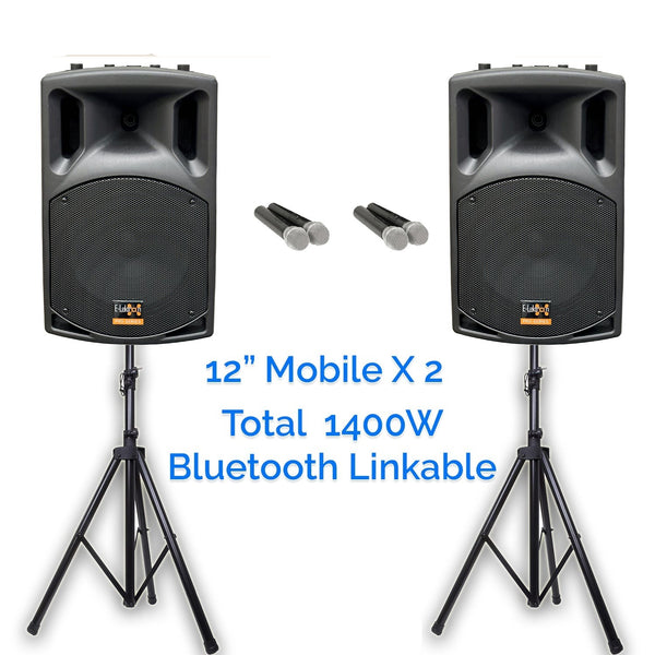 1400w 2x12" Inch Bluetooth Wireless Linkable Portable PA Speakers Soun