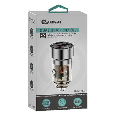 QC3.0 USB A+C Car Charger SANSAI IPH-708G