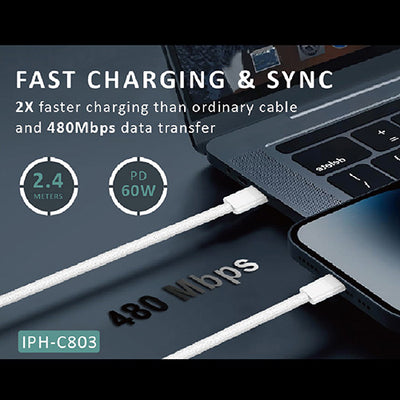 60W USB-C to USB-C Cable 2.4M SANSAI IPH-C803