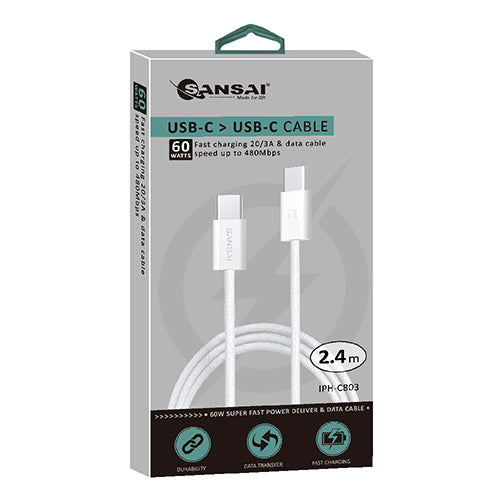60W USB-C to USB-C Cable 2.4M SANSAI IPH-C803