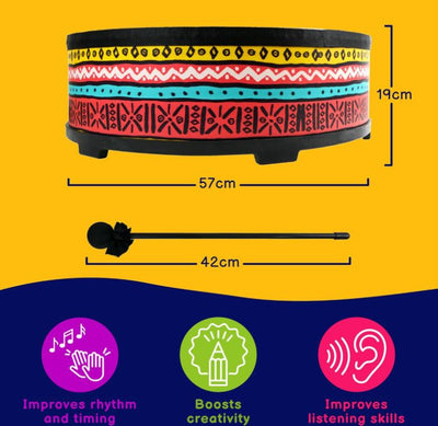 Large 22" Inch Gathering Drum Pre-Tuned Floor Tom with Pair of Beaters Kids Community