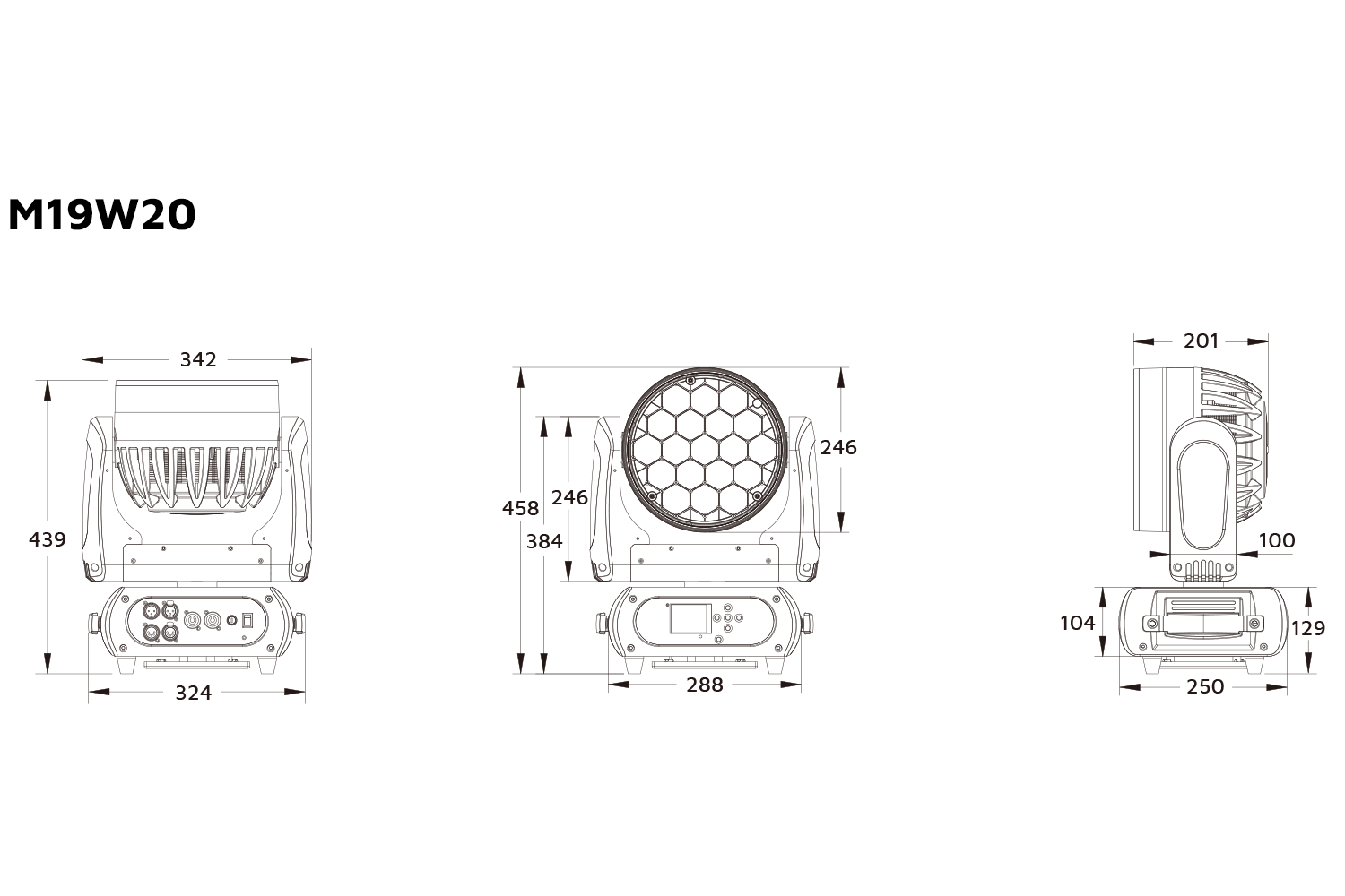 M19W20 - 19x20W RGBALC LED Ring Control Wash Zoom Head