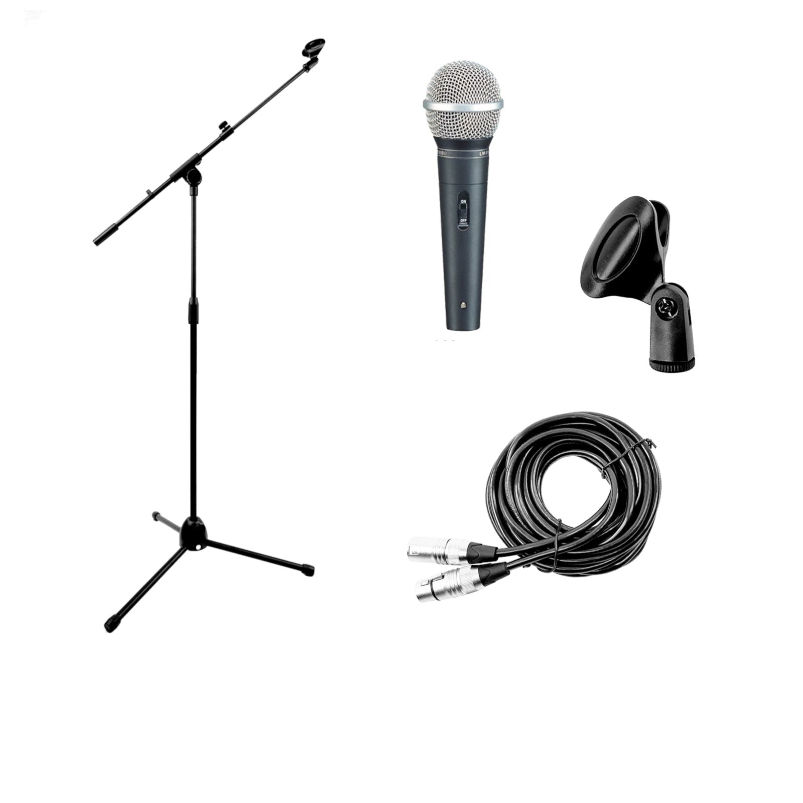 Microphone Package with Mic Stand and Cable for Karaoke DJ Vocal