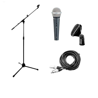 Microphone Package with Mic Stand and Cable for Karaoke DJ Vocal