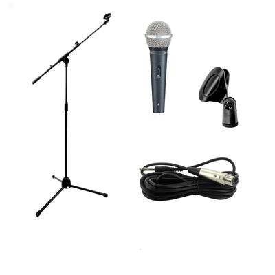 Microphone Package with Mic Stand and Cable for Karaoke DJ Vocal