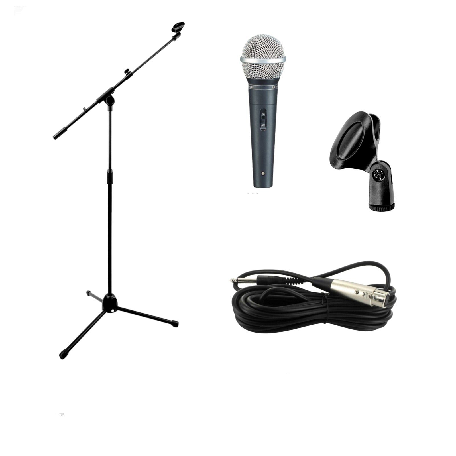 Microphone Package with Mic Stand and Cable for Karaoke DJ Vocal