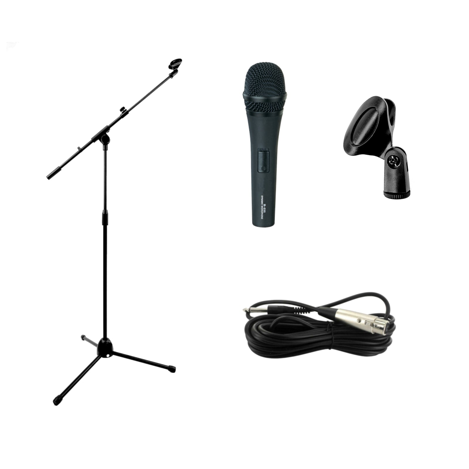 Microphone Package with Mic Stand and Cable for Karaoke DJ Vocal