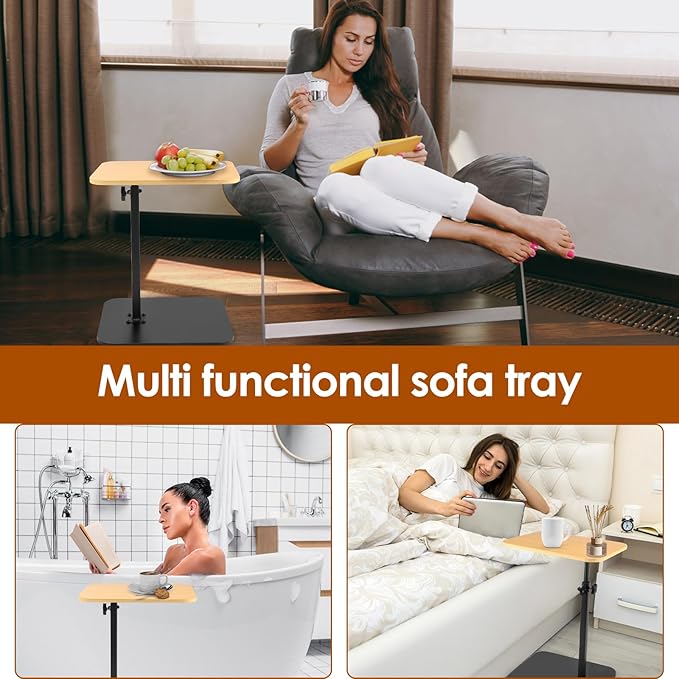 Overbed or Couch Table for Laptop Tablet Food C Shape Height Adjustable 60 to 80 CM