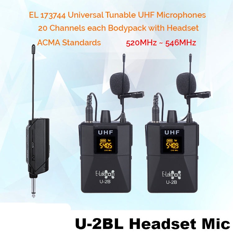 Wireless UHF 20 Channels Tunable Universal microphone set with 2 bodypack Lavalier microphones With Mini Plug Receiver