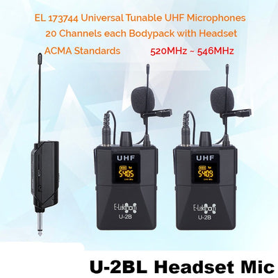 Wireless UHF 20 Channels Tunable Universal microphone set with 2 bodypack Lavalier microphones With Mini Plug Receiver