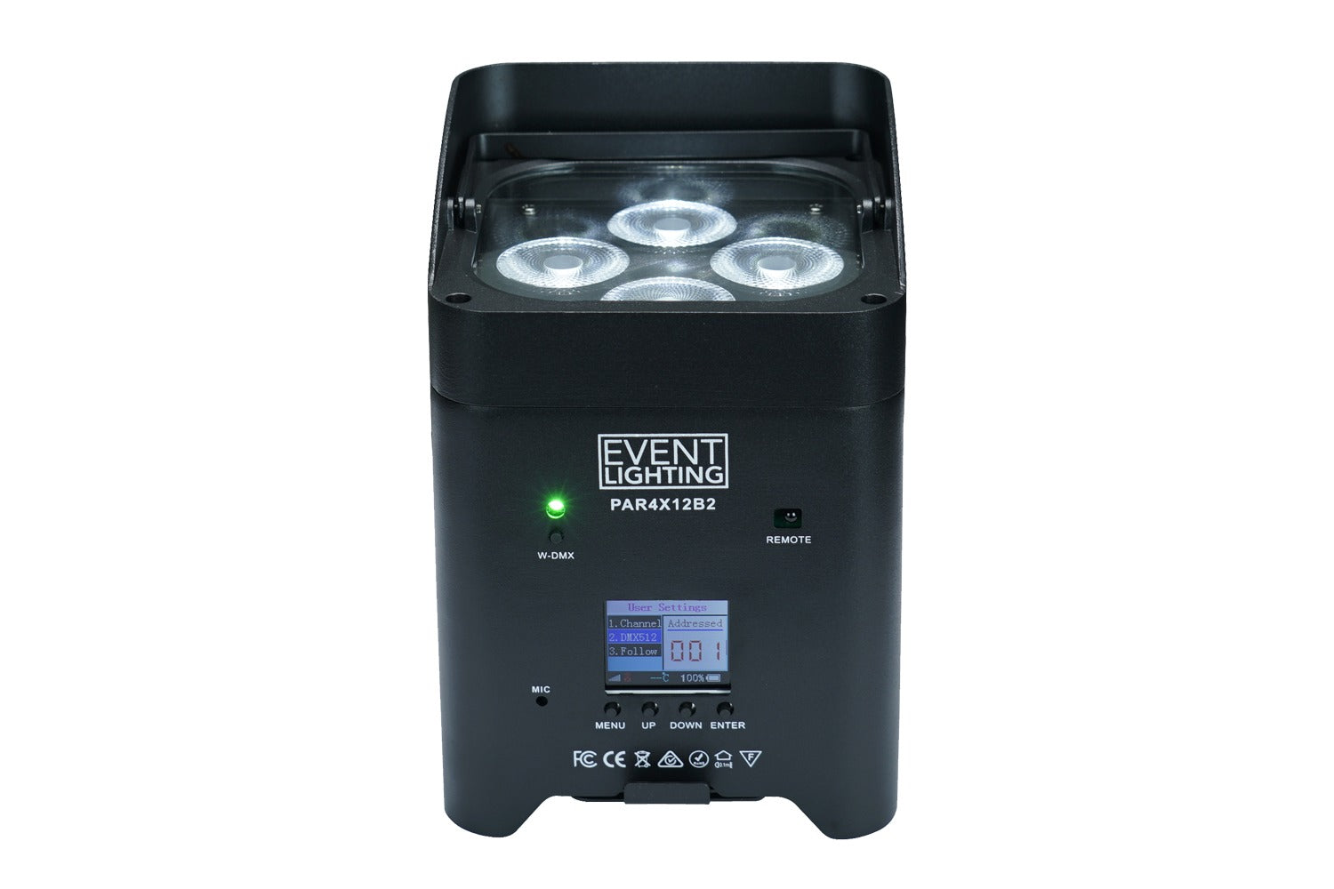 Event Lighting PAR4X12B2 - Battery Uplight Par with 4x12W RGBWAUV LEDs, Wireless DMX & IR Remote