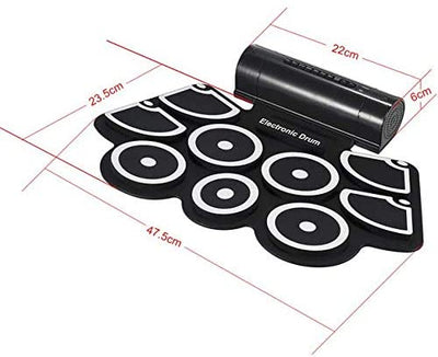 Electronic Drum Kit 9 Pad Roll Up Foldable with Drum Sticks + Foot Pedals
