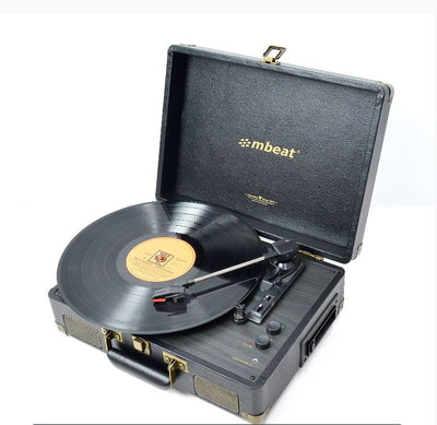 mbeat® Uptown Retro Bluetooth Turntable & Cassette Player, Bluetooth Streaming, 33/45 RPM Vinyls and Cassette, 3.5mm Audio Jack, RCA Audio