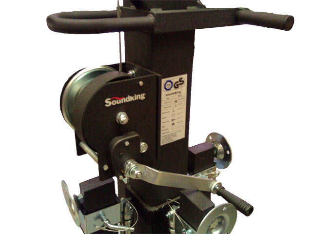 Event Lighting DLB004 - Heavy duty Steel winch up stand with outriggers, 1770-5500mm height adjustment, 180kg max. load capacity