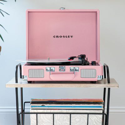 Crosley Cruiser Bluetooth Portable Turntable - Blush Pink + Bundled Crosley Record Storage Crate
