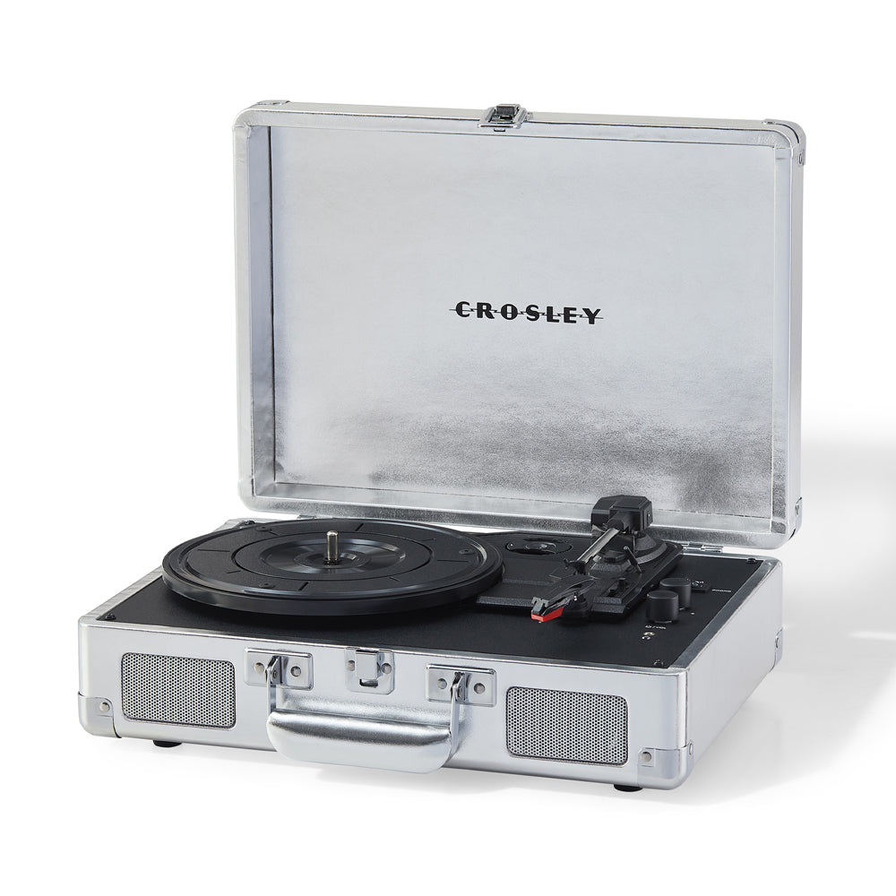 Crosley Cruiser Bluetooth Portable Turntable - Silver + Bundled Crosley Record Storage Crate