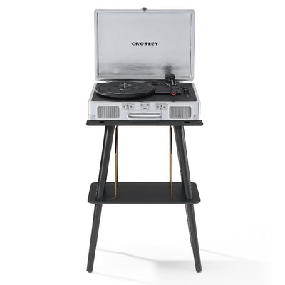 Crosley Cruiser Bluetooth Portable Turntable - Silver + Crosley Entertainment Stand Bundle