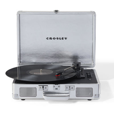 Crosley Cruiser Bluetooth Portable Turntable - Silver + Crosley Entertainment Stand Bundle