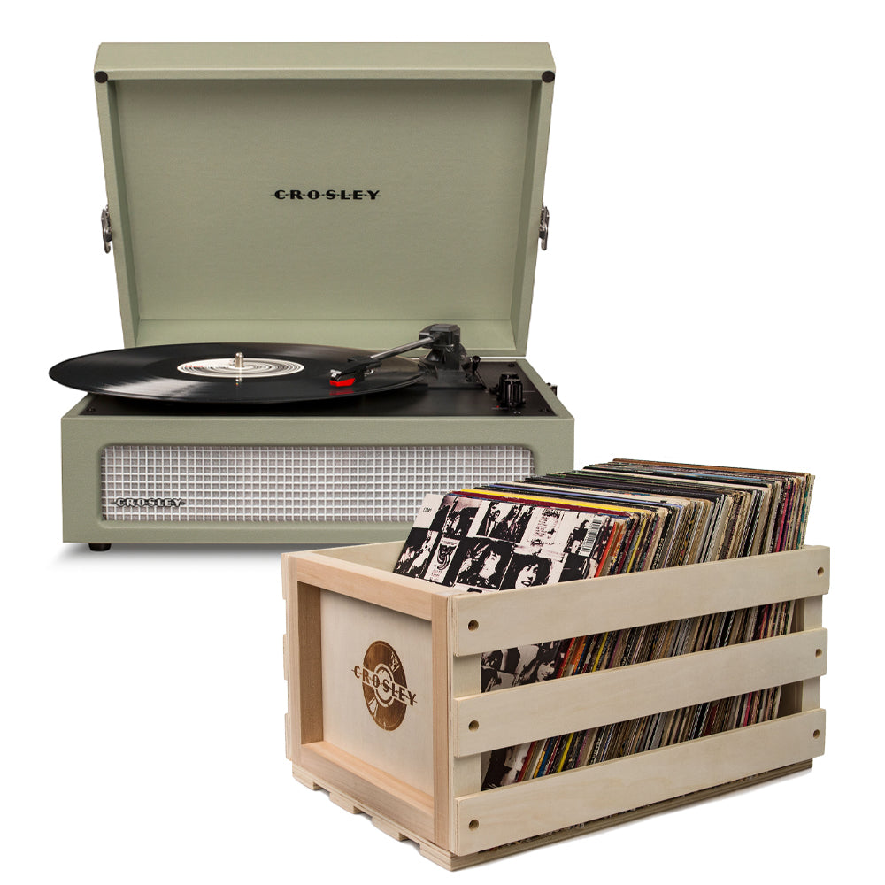 Crosley Voyager Sage - Bluetooth Portable Turntable & Record Storage Crate