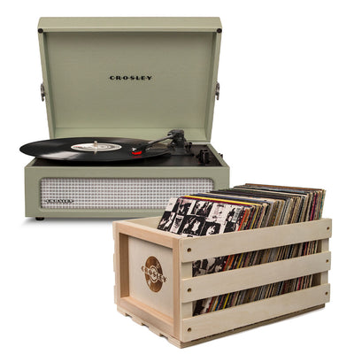 Crosley Voyager Sage - Bluetooth Portable Turntable & Record Storage Crate