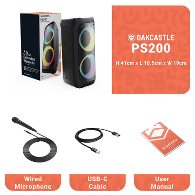 Majority PS200 - Party Speaker 80w Bluetooth Karaoke-DJ-Party-PA System - Black