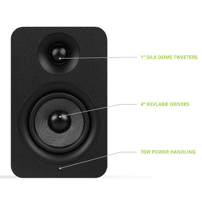 Kanto YU Passive 4" Speakers with 1" Silk Dome Tweeter and 4" Kevlar Woofer - Black, Pair
