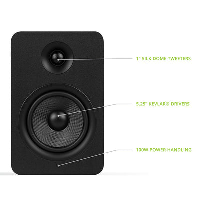 Kanto YU Passive 5.25" Speakers with 1" Silk Dome Tweeter and 5.25" Kevlar Woofer - Black, Pair