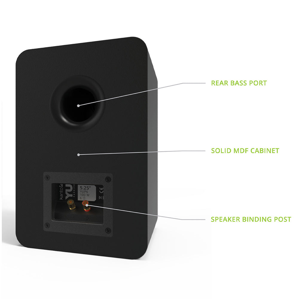 Kanto YU Passive 5.25" Speakers with 1" Silk Dome Tweeter and 5.25" Kevlar Woofer - Black, Pair