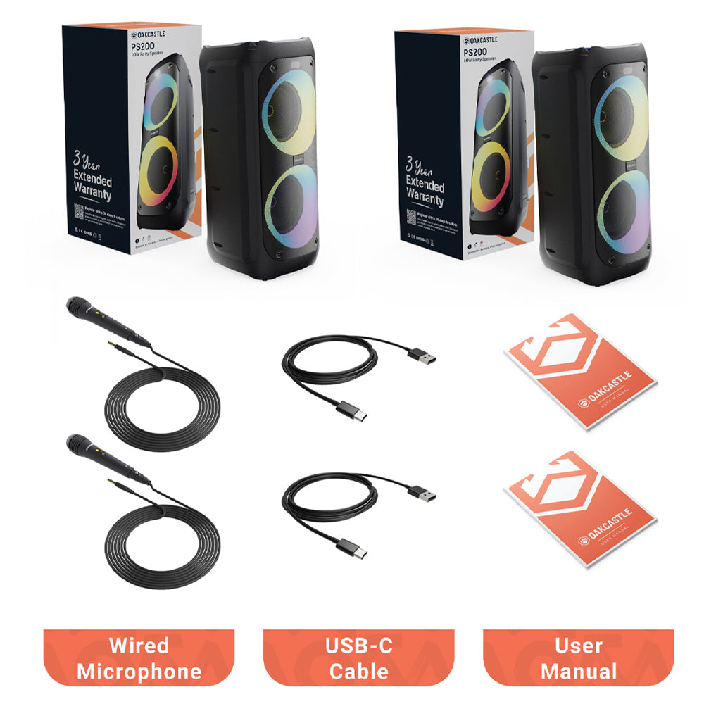 Majority PS200 -Bundled Party Speaker 80w Bluetooth Karaoke-DJ-Party-PA System - Black