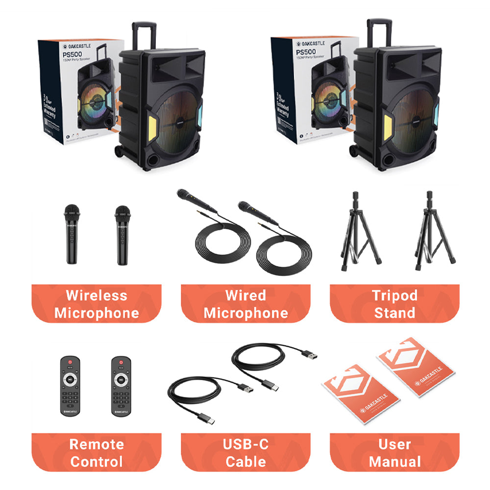 Majority PS500 - Bundled PA System 150w Bluetooth Karaoke-DJ-Party-PA System - Black