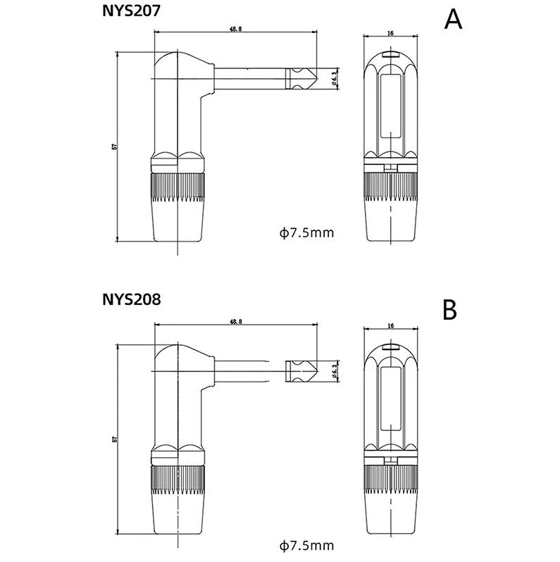 1/4" Guitar jack 6.35mm TS TRS 90° L-shaped Right Angle Plug Stereo or Mono Heavy Duty