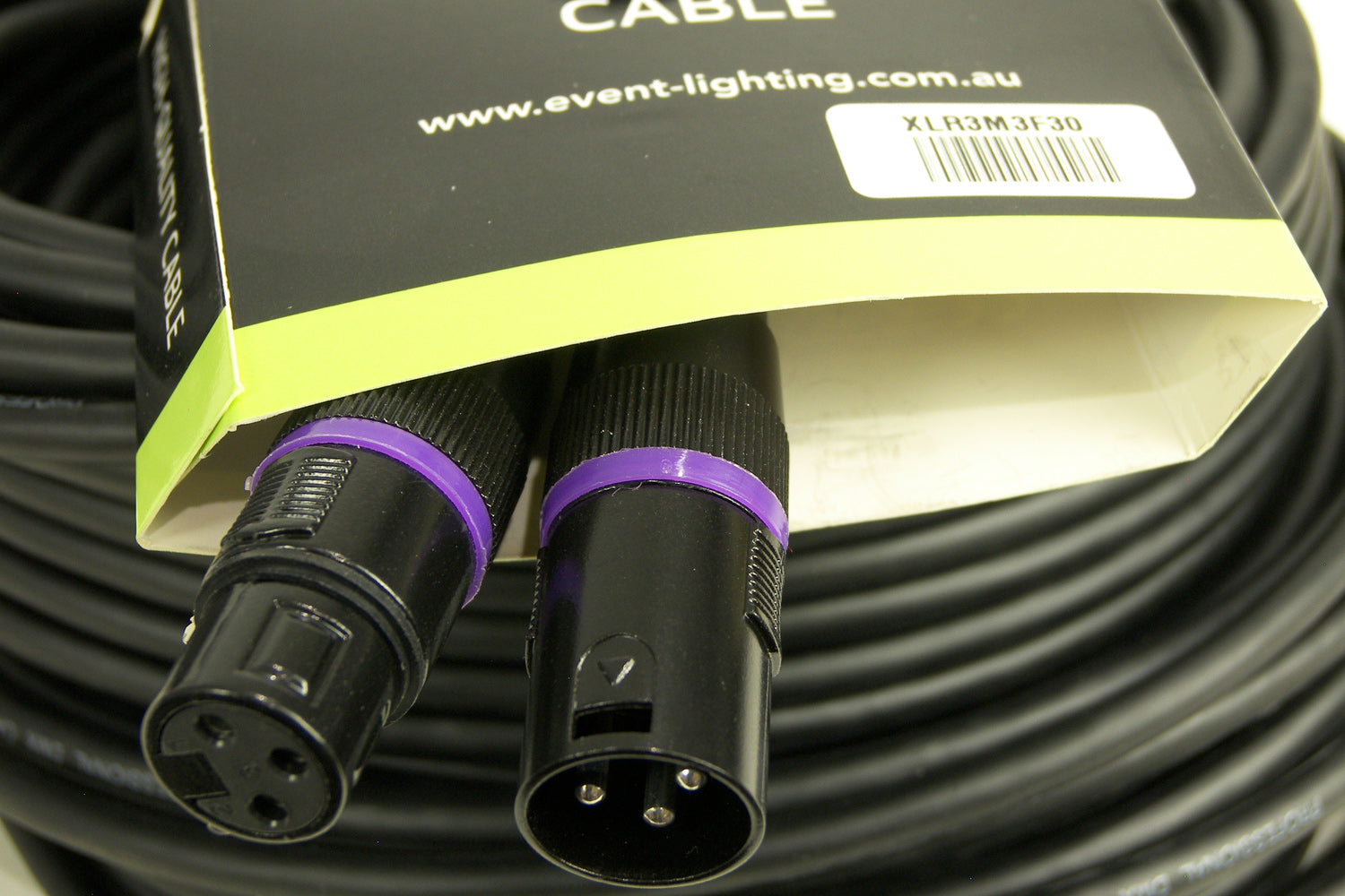 Event Lighting XLR3M3F30 - 3-pin DMX Cable (30m) - purple ring