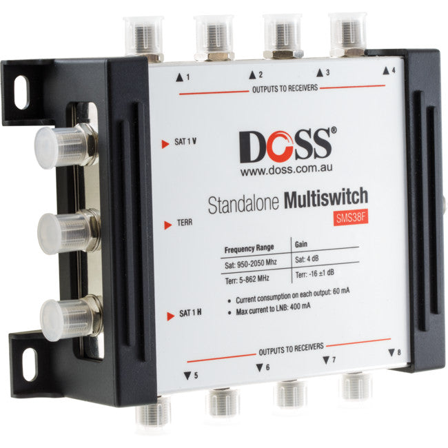 SMS38F - 3-IN 8-OUT MULTISWITCH - 5-2150MHZ F-TYPE SATELLITE FTA - DOSS