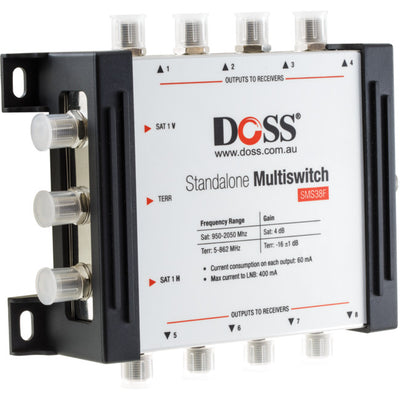 SMS38F - 3-IN 8-OUT MULTISWITCH - 5-2150MHZ F-TYPE SATELLITE FTA - DOSS