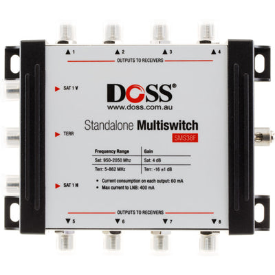 SMS38F - 3-IN 8-OUT MULTISWITCH - 5-2150MHZ F-TYPE SATELLITE FTA - DOSS