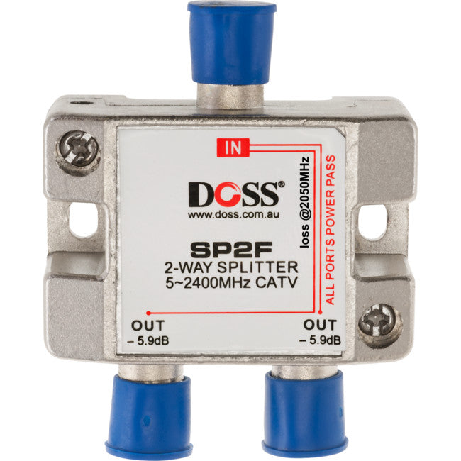 SP2F - 2 WAY 'F' SPLITTER OR COMBINER - DC PASS THROUGH 2.4GHZ DOSS - DOSS