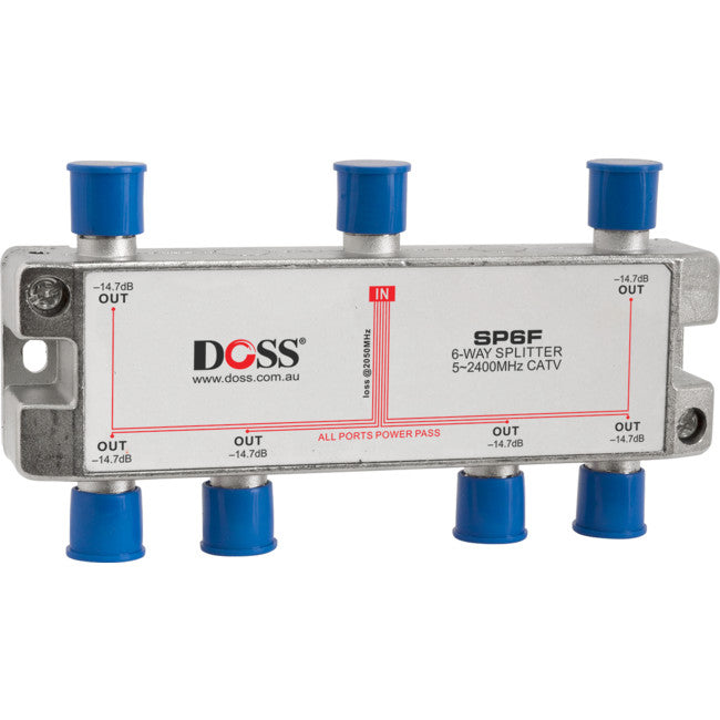 SP6F - 6 WAY 'F' SPLITTER OR COMBINER - DC PASS THROUGH 2.4GHZ DOSS - DOSS